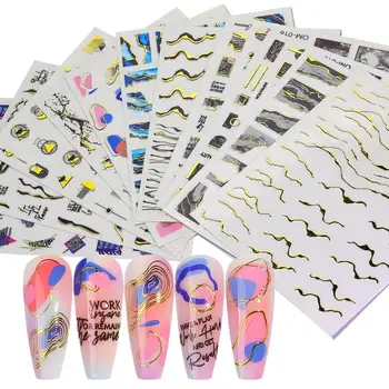 12 Листов наклеек для ногтей, Абстрактные 3D наклейки для ногтей, украшения для маникюра, поделки, макияж глаз, боди-арт, Декор для телефона