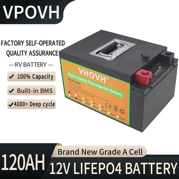 12V LiFePO4 Аккумулятор 120Ah Встроенный Литий-Железо-Фосфатный Элемент BMS 5000 Циклов Для Гольф-Кара Солнечный Инвертор Лодочный Мотор + Зарядное устройство