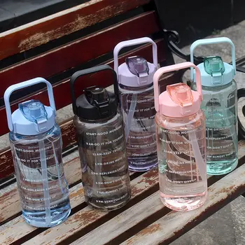 2-литровая бутылка для воды с таймером и весами Для девочек и женщин Портативная Соломенная бутылка для питья для путешествий Спорта Фитнеса на открытом воздухе Большая