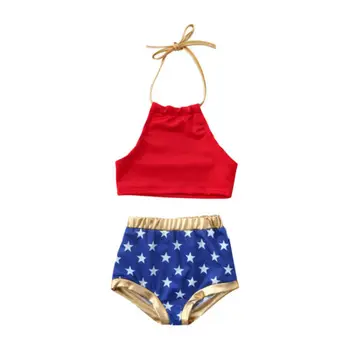 2 шт., летний детский купальник для маленьких девочек, модный дизайн, 4 июля, Купальники-бикини для малышей, топы + шорты, купальный костюм