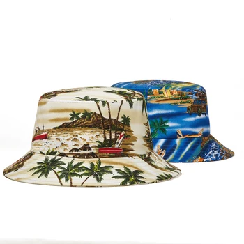 2021 Панама для женщин и мужчин с реверсивной кокосовой пальмой, унисекс, шляпы в стиле дикий хип-хоп с принтом, Панама, летние рыбацкие кепки