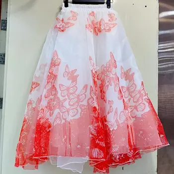 2023 летние Новые Модные юбки Для женщин С эластичным поясом, 3D цветочное украшение, длинная юбка из органзы Y3741