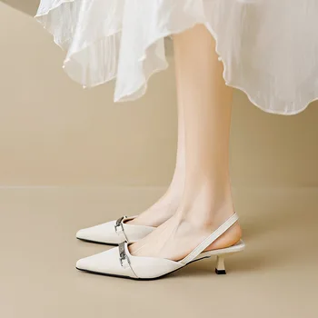 2023 летняя новая женская верхняя одежда, сандалии, Стильный металлический дизайн с острым носком, корейский стиль, женские повседневные туфли на высоком каблуке для поездок на работу и вечеринок