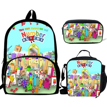 3шт Рюкзак с принтом Mochila Number Blocks для мальчиков и девочек, школьные сумки, детская сумка для книг с рисунком, набор детских школьных сумок