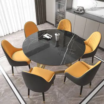53-дюймовый Черный Современный Круглый обеденный стол из искусственного мрамора на 6 персон с золотой стальной подставкой