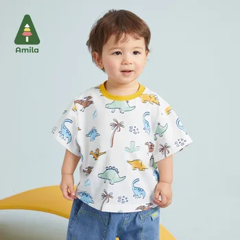 Amila / 2023, Летняя Новая Детская футболка для детей, Крутая Хлопковая одежда для мальчиков, Детские топы с принтом Динозавра, Детские футболки, Футболка для мальчиков от 0 до 6 лет
