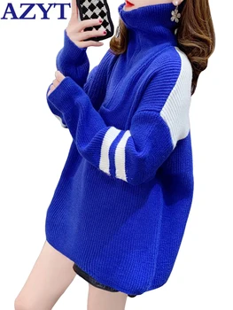 AZYT, Зимний пуловер на молнии, женский свитер, Цветной полосатый свитер, Трикотажный джемпер 2023, Корейский Свободный Женский свитер, топы
