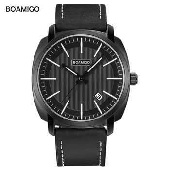 BOAMIGO бренд класса люкс модные мужские часы качественные мужские кварцевые часы с ремешком из натуральной кожи наручные часы водонепроницаемые dat