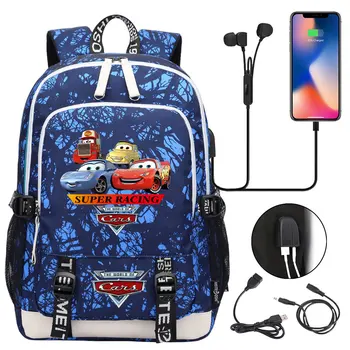 Disney Cars Lightning McQueen USB Для мальчиков и девочек, школьные сумки для книг, подростков, студентов, женщин, мужчин, рюкзак для ноутбука, дорожный рюкзак