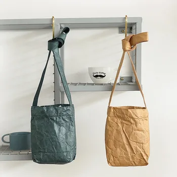 Hylhexyr Женская винтажная сумка для мобильного телефона из гофрированной Крафт-бумаги, водонепроницаемые сумки-мессенджеры