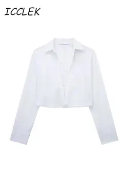 Icclek Блузки Для Женщин, Мода 2023, Однотонные Белые Укороченные Топы, Блузки И Рубашки На Бретелях С Этикеткой, Женские Уличные Топы, Летние Топы Y2k