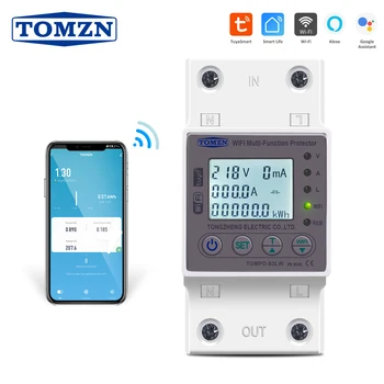 TOMZN 63A WIFI Smart Switch Счетчик Энергии TUYA, Измеряющий кВтч, Автоматический Выключатель, Таймер с напряжением, током и защитой от утечки