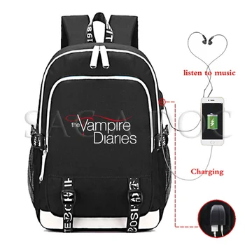 Tv The V-Vampires Diaries USB Рюкзак для зарядки Для мужчин, женщин, мальчиков, девочек, Повседневные рюкзаки для ноутбуков для путешествий, Школьные рюкзаки для подростков