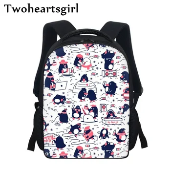 Twoheartsgirl с рисунком мультяшного пингвина, школьная сумка для дошкольников, мини-рюкзаки для детей, сумка для книг для учеников начальных классов