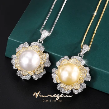 Vinregem Luxury 14MM Pear Lab Создала Сапфировое ожерелье с цветочным кулоном из драгоценного камня для женщин, Свадебный подарок, Ювелирные украшения Оптом