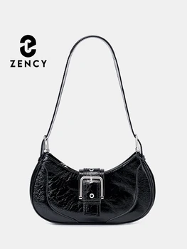 Zency 2023 Летняя масляно-восковая кожаная женская сумка для девочек, ретро противоугонная сумка через плечо, черные серебристые сумки, регулируемый ремешок