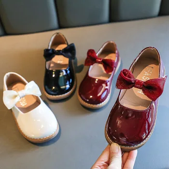 Весенне-осенние туфли Мэри Джейнс для девочек, кожаные туфли с бантиком-бабочкой для маленьких принцесс, детские туфли на плоской подошве, детские модельные туфли на платформе.