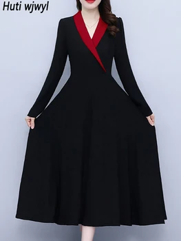 Весна-осень, черное Корейское винтажное длинное платье, женское модное элегантное вечернее платье 2023, Роскошное Шикарное облегающее вечернее платье Макси