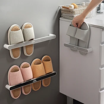 Вешалка для тапочек в ванной, вешалка для полотенец, настенная стойка для хранения обуви, держатель для тапочек без перфорации, бесплатная стойка для обуви, стеллаж для хранения