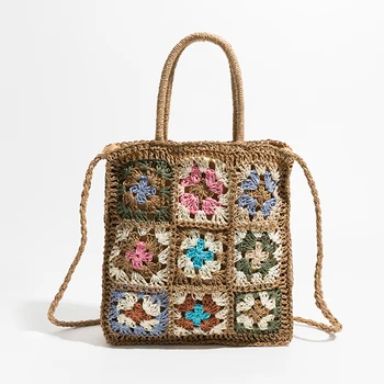 Винтажные вязаные крючком сумки, женская модная вязаная сумка ручной работы, женская летняя квадратная пляжная сумка через плечо