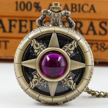 Винтажный фиолетовый/красный/желтый/Зеленый дизайн ювелирных изделий с драгоценными камнями, кварцевые карманные часы, женское подарочное ожерелье Унисекс CF1481