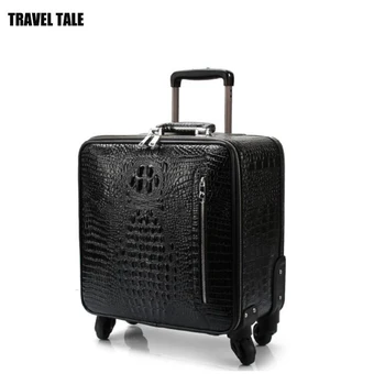Вращающееся колесо TRAVEL TALE, чемодан из натуральной кожи, чемодан из коровьей кожи крокодилового типа для ручной клади