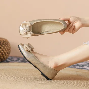 Высококачественные, большие размеры 41-44, роскошные женские туфли на плоской подошве с атласным бантом, Женская офисная повседневная обувь