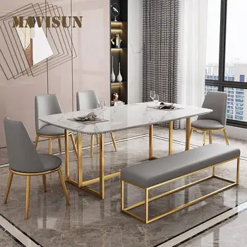 Высококачественные кухонные обеденные столы для большой семьи Роскошная итальянская мебель из глянцевого мрамора для столовой высокого качества