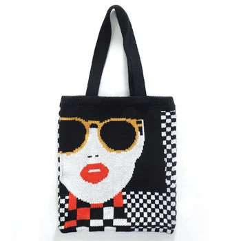 Вязаная сумка, солнцезащитные очки, женская вязаная сумка, Квадратная МЯГКАЯ повседневная сумка-тоут, универсальная маленькая сумка для девочек Fresh.