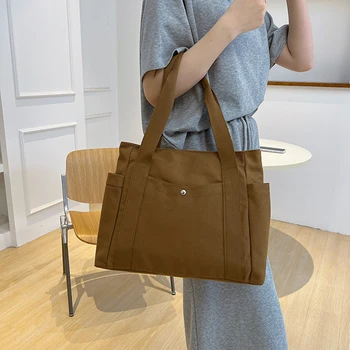 Горячая распродажа Модная Новая однотонная женская холщовая студенческая сумка большой вместимости Простая повседневная женская сумка для поездок на работу