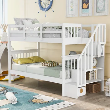 Двухъярусная кровать Irway Twin-Over-Twin с местом для хранения вещей и ограждением для спальни\  Спальня \ Белый цвет (СТАРЫЙ артикул: LP000109AAK)