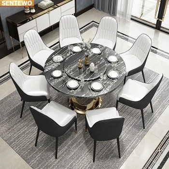 Дизайнерский роскошный круглый обеденный стол из мраморной плиты с обеденным столом на 6 стульев mesa de jantar comedor stolik с золотой основой из нержавеющей стали