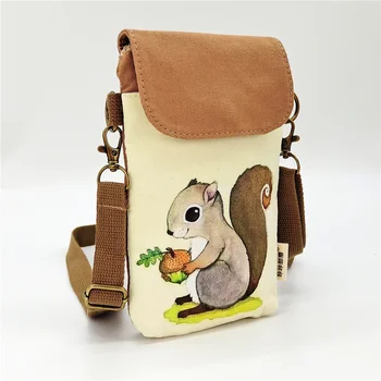 Женская сумка через плечо с мелким принтом мультяшной белки собаки, женская холщовая милая сумка для мобильного телефона, кошелек для монет