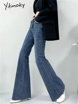 Женские узкие джинсовые брюки Yitimoky с высокой талией, Корейские летние расклешенные брюки 2023, Новые Офисные Женские модные Длинные джинсовые брюки