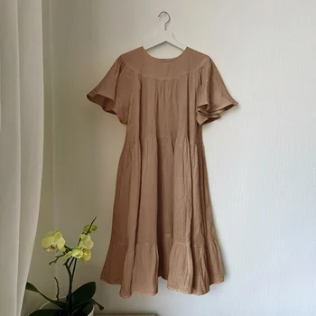 Женское летнее платье из муслина из 100% хлопка, повседневные вечерние платья с короткими рукавами и оборками, шикарный праздничный пляжный сарафан, женская одежда