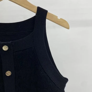 Женское черное облегающее платье без рукавов из замши, вязаное 2023 новое повседневное женское мини-платье