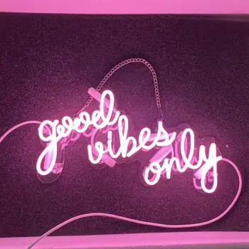Изготовленная на заказ розовая вывеска Good Vibes Only, стеклянная неоновая световая вывеска пивного бара