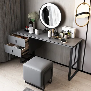 Итальянский минималистичный туалетный столик, небольшая спальня, столик для макияжа, табурет для макияжа, комбинация зеркал для макияжа, студия, вкладка для макияжа