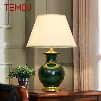 Керамические настольные лампы TEMOU, зеленая Роскошная латунная настольная лампа для дома, гостиной, столовой, спальни, офиса