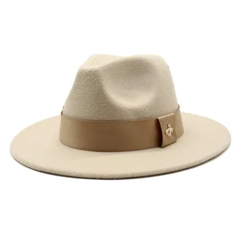 Классическая фетровая шляпа, женская шляпа с большими полями из ленты, осенне-зимний шерстяной цилиндр с плоскими полями для мужчин, женская шерстяная Панама, джазовая шляпа