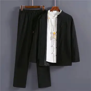 Классический китайский стиль, Однобортный костюм-туника, Свадебная одежда Для мужчин, куртка + брюки С вышивкой дракона, Облегающий комплект смокинга