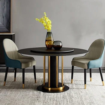 Комбинация обеденных столов Итальянский Минималистичный Бытовой Малогабаритный поворотный стол из каменной плиты, Вращающаяся Круглая мебель двойного назначения