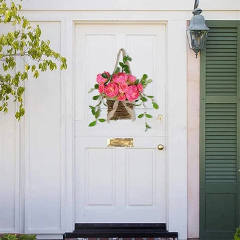 Корзина-венок для дверной вешалки, украшение входной двери из искусственных цветов, Декор ко Дню матери, Весенний праздничный корзиночный венок