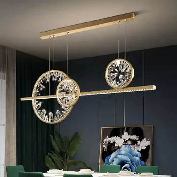 Креативная кухонная люстра с хрустальными прямоугольными кольцами, подвесной светильник для столовой, светодиодный светильник с художественным оформлением, современный Cristal Lustre