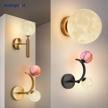 Креативная Луна И Красочный Шар Деко Настенные Светильники Для Гостиной Спальни Прикроватный Коридор 3D Печать Сферические Светильники G9 Лампы