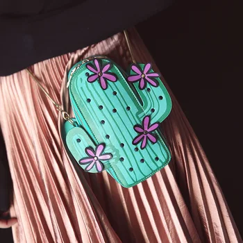 Креативные сумки через плечо с зеленым кактусом, модные мини-цепочки с вышивкой в виде цветка, сумки через плечо, кошелек для мобильного телефона