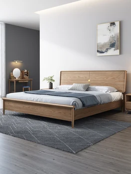 Кровать из массива ясеня главная кровать 1,8 м двуспальная кровать современная простая легкая роскошная кровать 1,5 м в скандинавском стиле с высоким ящиком для хранения