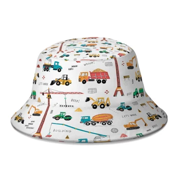Летние строительные машины, строящие ковшеобразные шляпы с мультяшным рисунком для мальчиков и девочек, экскаваторы, рыбацкие шляпы, шляпа от солнца на песчаном пляже