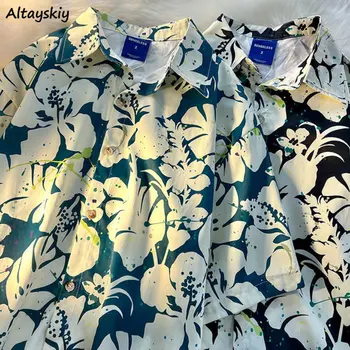 Летние цветочные рубашки женщины отпуск пляжный стиль Ulzzang мода студенты все Матч БФ Японии повседневный шик винтажная мужская Свободная новая