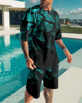 Летний мужской Повседневный Пляжный Комплект Шорт 2023 Года С 3D Принтом Blu Ray Fragments, Мужская футболка с круглым вырезом И Коротким рукавом, Комплект из двух предметов